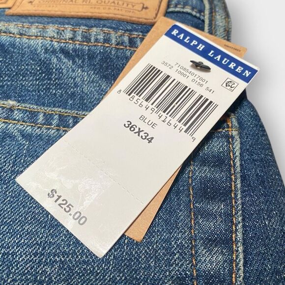 Polo Ralph Lauren Tiger Military Patch Patchwork Distressed Jeans size 36x34 New - Picture 14 of 14